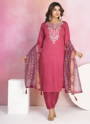 Attractive These Designer Suit in Fine Colored Pair With Bottom And Dupatta.These Top Are Chanderi And Bottom Are Fabricated On Chanderi Pair With Organza Dupatta.Its Beautified With Designer Embroidery Work.