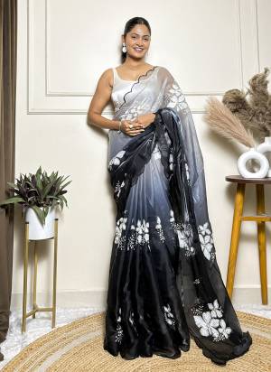 Attrective These Party Wear Saree in Fine Dual Shaded Colored.These Saree Are Jimmy Choo And Blouse is Satin Silk Fabricated.Its Beautified With Pedding Color Printed With Designer Sequance Embroidery Work.