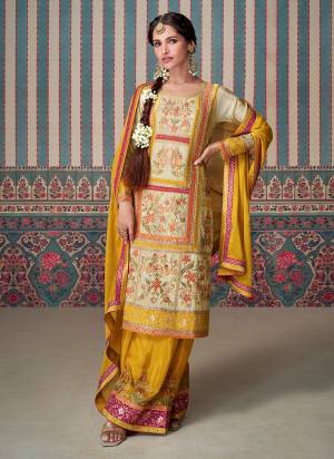 Garb These Party Wear Designer Plazzo Suits in Fine Colored Pair With Dupatta.These Top Are Chinon And Dupatta Are Fabricated On Chinon Pair With Chinon Bottom.Its Beautified With Wevon Designer With Embroidery Work