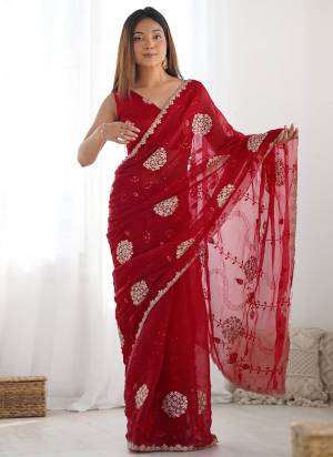 Attractive These Party Wear Saree in Fine Colored.These Saree Are Jimmy Choo And Blouse is Fabricated On Jimmy Choo.Its Beautified With Designer Thread,Jari,Double Sequance Embroidery Work.