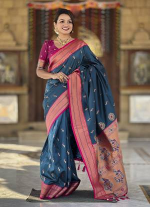 Attrective These Party Wear Saree in Fine Colored.These Saree And Blouse is Fabricated On Paithani Silk.Its Beautified With Weaving Jacquard Peacock Designer.