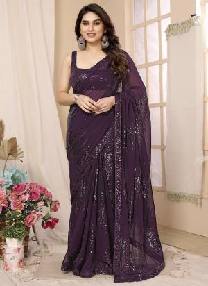 Attractive These Party Wear Ready To Wear Saree in Fine Colored.These Saree Are Georgette And Blouse is Art Silk Fabricated.Its Beautified With Designer Sequance Embroidery Work.