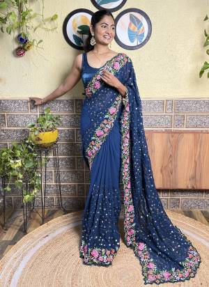 Attrctive Looking These Party Wear Saree in Fine Colored.These Saree Are Georgette And Blouse is Diamond Silk Fabricated.Its Beautified With Designer Multy Thread,Sequance Embroidery Work.