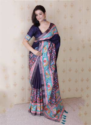 Attractive These Party Wear Saree in Fine Colored.These Saree And Blouse is Fabricated On Tussar Silk.Its Beautified With Weaving Jari Border Designer With Floral Digital Printed.