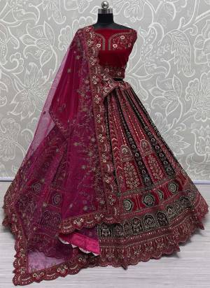 For A Fancy Designer Look,Grab These Lehenga Choli With 2 Dupatta in Fine Colored.These Lehenga And Choli Are Velvet And Dupatta Are Fabricated On Soft Net & Velvet Pair.Its Beautified With Designer Sequance,Multy Thread,Dori,Jari Embroidery With Diamond Work. 