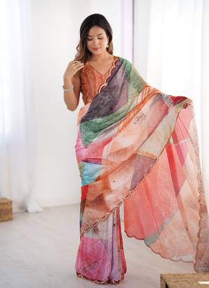  Looking These Party Wear Saree in Fine Colored.These Saree And Blouse is Chinon Fabricated.Its Beautified With Designer Digital Printed With Mirror Cut Work.