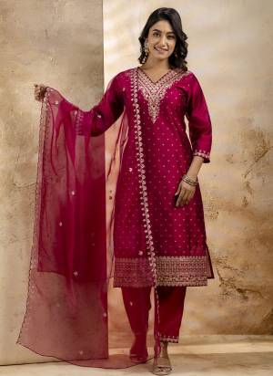 Garb These Beautiful Party Wear Readymade Suits With Dupatta.These Suit is Fabricated On Top Are Chanderi Silk And Bottom Are Silk And Organza Dupatta .Its Beautified With Designer Embroidery Work.