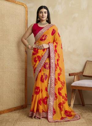 Attrective These Party Wear Saree in Fine Colored.These Saree Are Georgette And Blouse is Art Silk Fabricated.Its Beautified With Printed Designer, Embroidery Work Lace Border.