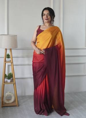 Attractive These Party Wear Ready To Wear Saree in Fine Colored.These Saree Are Chinon And Blouse is Chinon Fabricated.Its Beautified With Pedding Color Solid Designer.