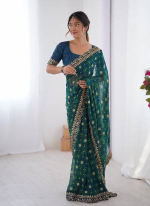 Looking These Party Wear Saree in Fine Colored.These Saree Are Georgette And Blouse is Mono Banglori Fabricated.Its Beautified With Designer Printed With Embroidery Cut Work Lace Border.