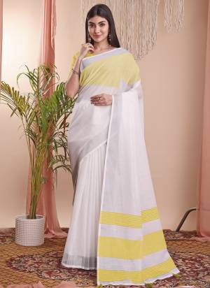 Looking These Fastive Wear Saree in Fine Colored.These Saree And Blouse is Fabricated On Linen Cotton.Its Beautified With Weavon Designer.
