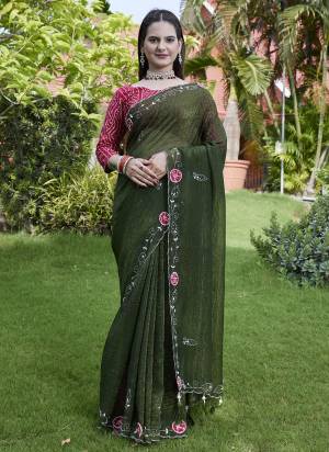 Looking These Party Wear Saree in Fine Colored Pair With Blouse.These Saree Are Chiffon and Blouse Are Fabricated On Gajji Silk.Its Beautified With Designer Patch, Calcutta Zardishi,Diamond Hand Embroidery Work.