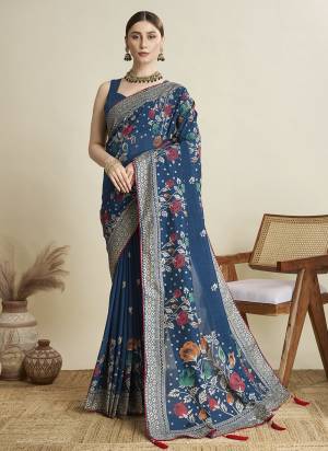 Garb This Party Wear Saree Paired With Blouse.This Saree And Blouse Are Cotton Fabric With Wevon With  Designer Table Printed. Buy This Pretty Saree Now.
