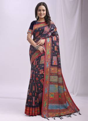 Looking These Fastive Wear Saree in Fine Colored.These Saree And Blouse is Fabricated On Linen Cotton.Its Beautified With Weavon Thread Designer.