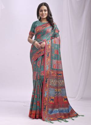 Looking These Fastive Wear Saree in Fine Colored.These Saree And Blouse is Fabricated On Linen Cotton.Its Beautified With Weavon Thread Designer.