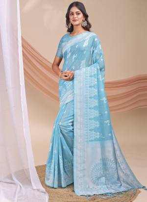 Attractive These Fastive Wear Saree in Fine Colored.These Saree And Blouse is Fabricated On Linen Cotton.Its Beautified With Weavon Jacquard Designer.
