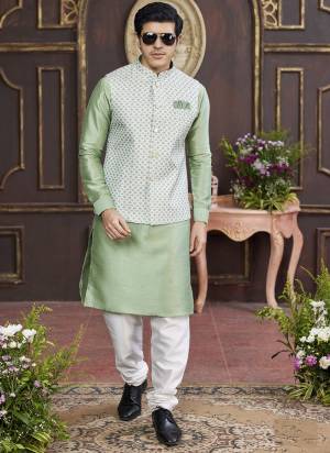 Looking These Party Wear Mans Wear Top Bottom With Jacket wearing this fashionable. Tailored Top Bottom Are Art Silk And Jacket On Faux Satin Fabriced With Solid With Designer Digital Printed, Embroidery Work.
