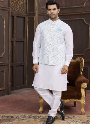 Looking These Party Wear Mans Wear Top Bottom With Jacket wearing this fashionable. Tailored Top Bottom Are Art Silk And Jacket On Faux Satin Fabriced With Solid With Designer Digital Printed, Embroidery Work.