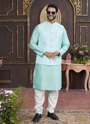 Looking These Party Wear Mans Wear Top Bottom With Jacket wearing this fashionable. Tailored Top Bottom Are Art Silk And Jacket On Faux Satin Fabriced With Solid With Designer Digital Printed, Embroidery Work.