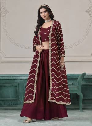Looking These Beautiful Looking Fine Color Plazzo Shrug Suits.These Top Are Chinon And Shrug Are Chinon And Bottom Chinon Fabricated.Its Beautified With Designer Embroidery Work.