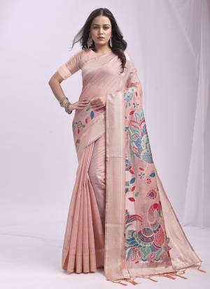 Garb These Fastive Wear Saree in Fine Colored.These Saree And Blouse is Fabricated On Linen Cotton.Its Beautified With Weavon Jacquard Designer.