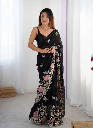 Looking These Party Wear Saree in Fine Colored.These Saree Are Georgette And Blouse is Diamond Silk Fabricated.Its Beautified With Designer Multy Thread,Sequance Embroidery With Cut Work Border.