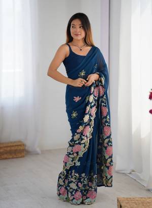 Looking These Party Wear Saree in Fine Colored.These Saree Are Georgette And Blouse is Diamond Silk Fabricated.Its Beautified With Designer Multy Thread,Sequance Embroidery With Cut Work Border.