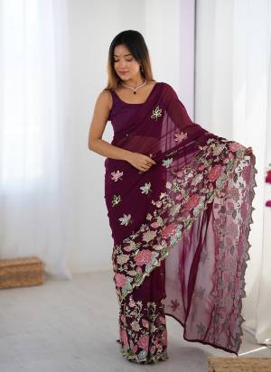 Looking These Party Wear Saree in Fine Colored.These Saree Are Georgette And Blouse is Diamond Silk Fabricated.Its Beautified With Designer Multy Thread,Sequance Embroidery With Cut Work Border.
