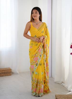 Looking These Party Wear Saree in Fine Colored.These Saree Are Georgette And Blouse is Diamond Silk Fabricated.Its Beautified With Designer Multy Thread,Sequance Embroidery With Cut Work Border.