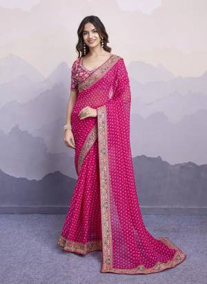Garb These Fastival Saree in Fine Colored.These Saree Are Georgette And Blouse is Art Silk Fabricated.Its Beautified With Bandhni Printed,Designer Embroidery Work Lace Border,Blouse.