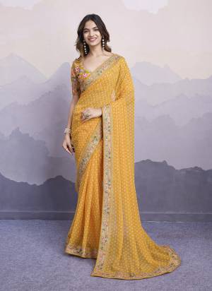 Garb These Fastival Saree in Fine Colored.These Saree Are Georgette And Blouse is Art Silk Fabricated.Its Beautified With Bandhni Printed,Designer Embroidery Work Lace Border,Blouse.