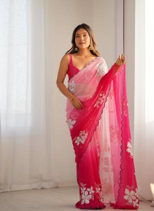 Looking These Party Wear Saree in Fine Dual Shaded Colored.These Saree Are Georgette And Blouse is Ultra Satin Fabricated.Its Beautified With Pedding Color Printed With Designer Sequance Embroidery Work.