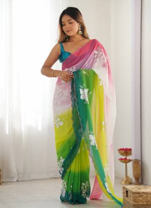 Looking These Party Wear Saree in Fine Dual Shaded Colored.These Saree Are Georgette And Blouse is Ultra Satin Fabricated.Its Beautified With Pedding Color Printed With Designer Sequance Embroidery Work.
