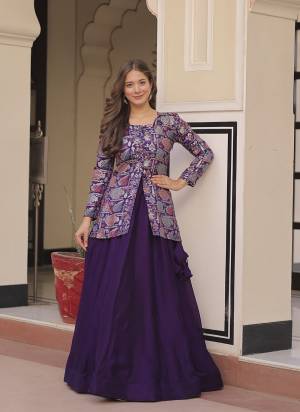 Looking These Beautiful Looking Party Wear Free Size Stitched Lahenga Choli.These Lahenga Are Simmer Vichitra  And Blouse is Fabricated On Jacquard Silk.Its Beautified With Wevon Jacquard Designer Work.