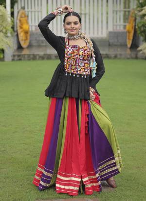 Looking These Beautiful Looking Navratri Wear Free Size Stitched Lahenga Choli.These Lahenga Are Rayon  And Blouse is Fabricated On Ramon Silk.Its Beautified With Designer Kutchi Gamthi Work.