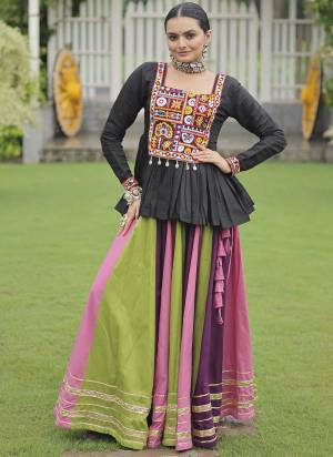 Looking These Beautiful Looking Navratri Wear Free Size Stitched Lahenga Choli.These Lahenga Are Rayon  And Blouse is Fabricated On Ramon Silk.Its Beautified With Designer Kutchi Gamthi Work.