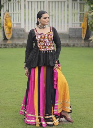 Looking These Beautiful Looking Navratri Wear Free Size Stitched Lahenga Choli.These Lahenga Are Rayon  And Blouse is Fabricated On Ramon Silk.Its Beautified With Designer Kutchi Gamthi Work.