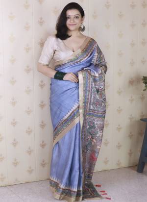 Looking These Party Wear Saree in Fine Colored.These Saree And Blouse is Fabricated On Tussar Silk.Its Beautified With Weaving Jari Border Designer With Madhubani Digital Printed.