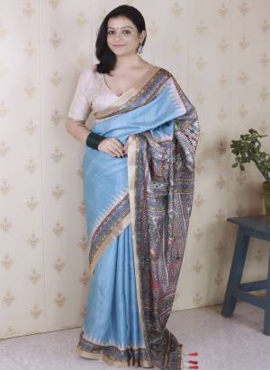 Looking These Party Wear Saree in Fine Colored.These Saree And Blouse is Fabricated On Tussar Silk.Its Beautified With Weaving Jari Border Designer With Madhubani Digital Printed.