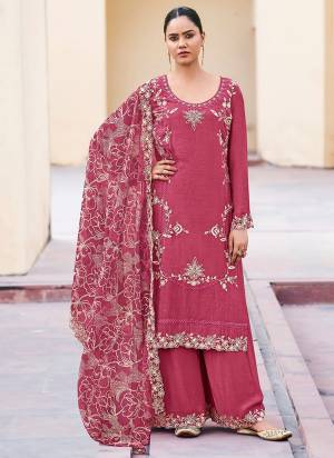 Attrective Looking These Plazzo Suit in Fine Colored Pair With Bottom And Dupatta.These Top And Bottom Are Fabricated On Chinon Pair With Organza Dupatta.Its Beautified With Designer Embroidery Work With Printed Dupatta.