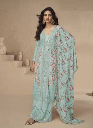 Attractive These Party Wear Free Size Stitched Plazzo Suit in Fine Colored Pair With Dupatta.These Top And Bottom Are Chinon And Dupatta Are Chinon And Pair With Santoon Inner.Its Beautified With Heavy Designer Embroidery Work With Printed Dupatta.
