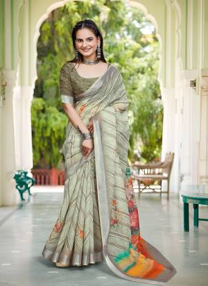 Look These Fastive Saree in Fine Colored.These Saree Are Linen Cotton And Blouse is Fabricated On Linen Cotton Pair.Its Beautified With Wevon Jari Border With Designer Digital Printed.