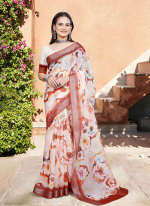 Look These Fastive Saree in Fine Colored.These Saree Are Linen Cotton And Blouse is Fabricated On Linen Cotton Pair.Its Beautified With Wevon Jari Border With Designer Digital Printed.