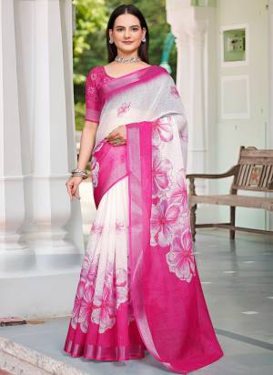 Look These Fastive Saree in Fine Colored.These Saree Are Linen Cotton And Blouse is Fabricated On Linen Cotton Pair.Its Beautified With Wevon Jari Border With Designer Digital Printed.