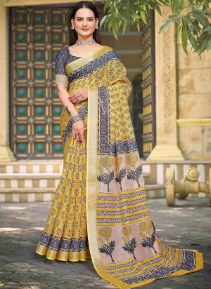Look These Fastive Saree in Fine Colored.These Saree Are Linen Cotton And Blouse is Fabricated On Linen Cotton Pair.Its Beautified With Wevon Jari Border With Designer Digital Printed.