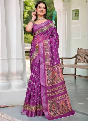 Attrective These Fastive Saree in Fine Colored.These Saree Are Linen Cotton And Blouse is Fabricated On Linen Cotton Pair.Its Beautified With Wevon Jari Border With Designer Digital Printed.