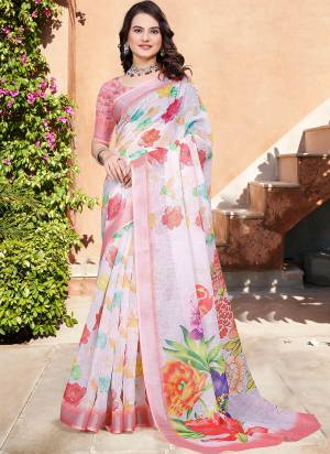 Attrective These Fastive Saree in Fine Colored.These Saree Are Linen Cotton And Blouse is Fabricated On Linen Cotton Pair.Its Beautified With Wevon Jari Border With Designer Digital Printed.