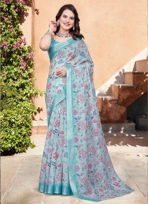 Attrective These Fastive Saree in Fine Colored.These Saree Are Linen Cotton And Blouse is Fabricated On Linen Cotton Pair.Its Beautified With Wevon Jari Border With Designer Digital Printed.