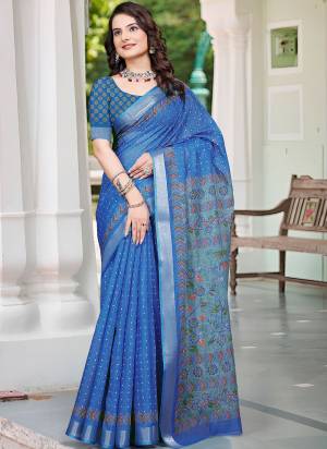 Attrective These Fastive Saree in Fine Colored.These Saree Are Linen Cotton And Blouse is Fabricated On Linen Cotton Pair.Its Beautified With Wevon Jari Border With Designer Digital Printed.