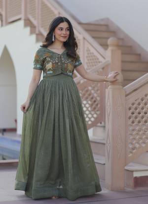 Attractive Looking These Beautiful Looking Readymade Long Gown With Koti.These Gown And Koti is Fabricated On Silver Crunchy.Its Beautified With Designer Embroidery Work.